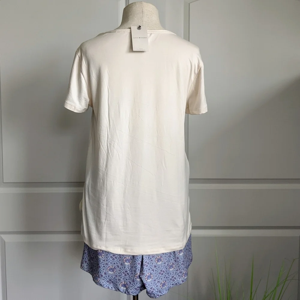 Lucky Brand Pajama Lounge Set Shorts Short Sleeve Tee Top White Red Blue M NWT - Picture 3 of 13